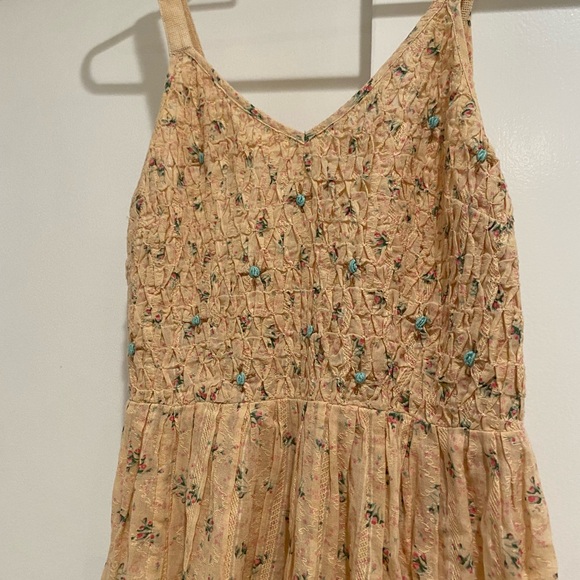 FREE PEOPLE YELLOW PINK PEACH MINI FLORAL PRINT PATTERN SMOCK DRESS SIZE 2 - Picture 4 of 7